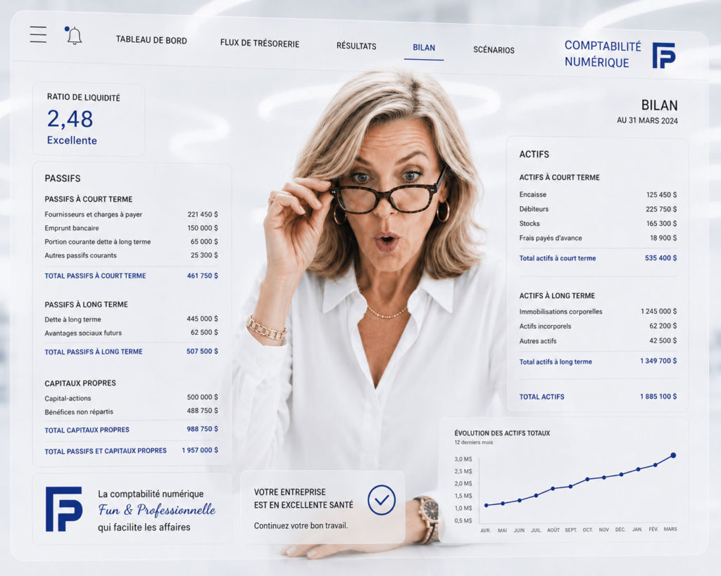 Dame qui regarde son écran de comptabilité surprise